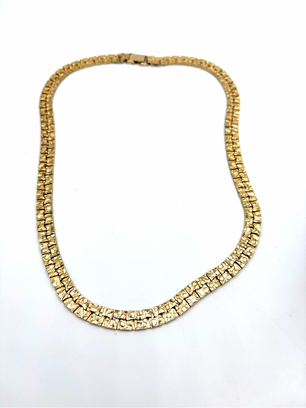 Vintage 14K Gold Plated Textured Brick Link Collar Statement Necklace 17”